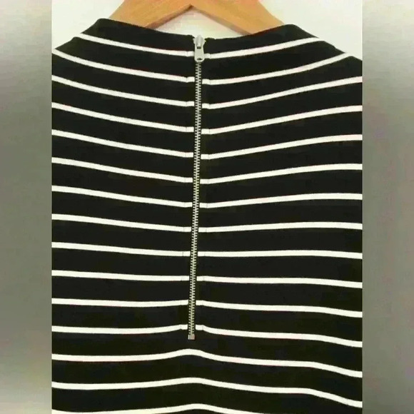 Ann Taylor Dress Womens Size Medium Black & White Stripe Long Balloon Sleeves - Picture 5 of 9
